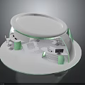 Modern White Circular Workstation Design With Green Accents Tables And Equipment