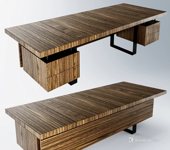 Modern Office Desk With Wooden Tabletop Drawer Storage And Metal Legs Design 3d model 