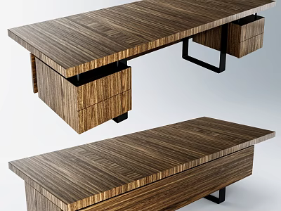 Modern Office Desk With Wooden Tabletop Drawer Storage And Metal Legs Design 3d model