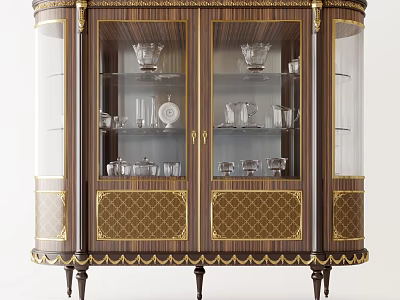 Elegant Traditional Wooden Display Cabinet With Glass Doors Gold Accents And China 3d model
