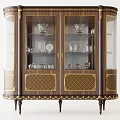 Elegant Traditional Wooden Display Cabinet With Glass Doors Gold Accents And China
