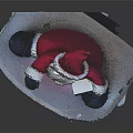 Santa Claus in Red Outfit with White Beard Holding Gift Box Sitting on White Base