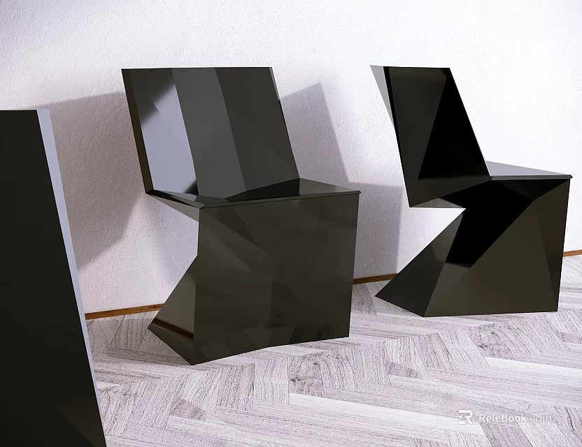 Modern Black Single Chair With Geometric Shape For Interior Wooden Floor 3d model 