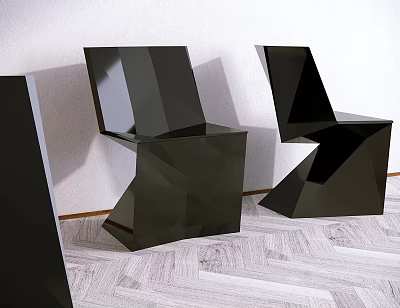 Modern Black Single Chair With Geometric Shape For Interior Wooden Floor 3d model