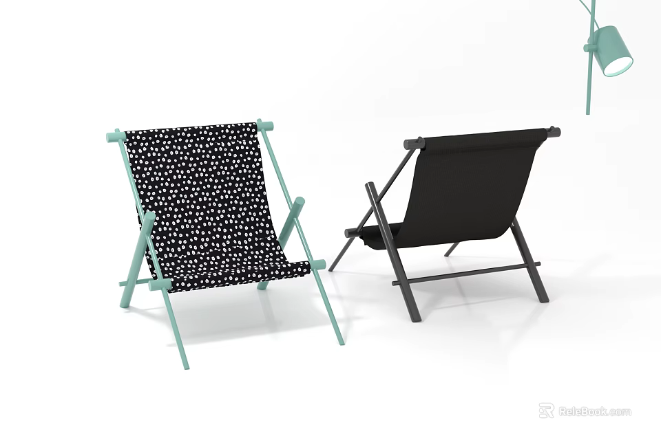 Modern Lounge Chairs with Polka Dot Black and Solid Black Design Green and Black Frames 3d model 