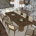 Quiet Style Dining Table and Chair Combination Rectangular Dining Table for Six 3d model