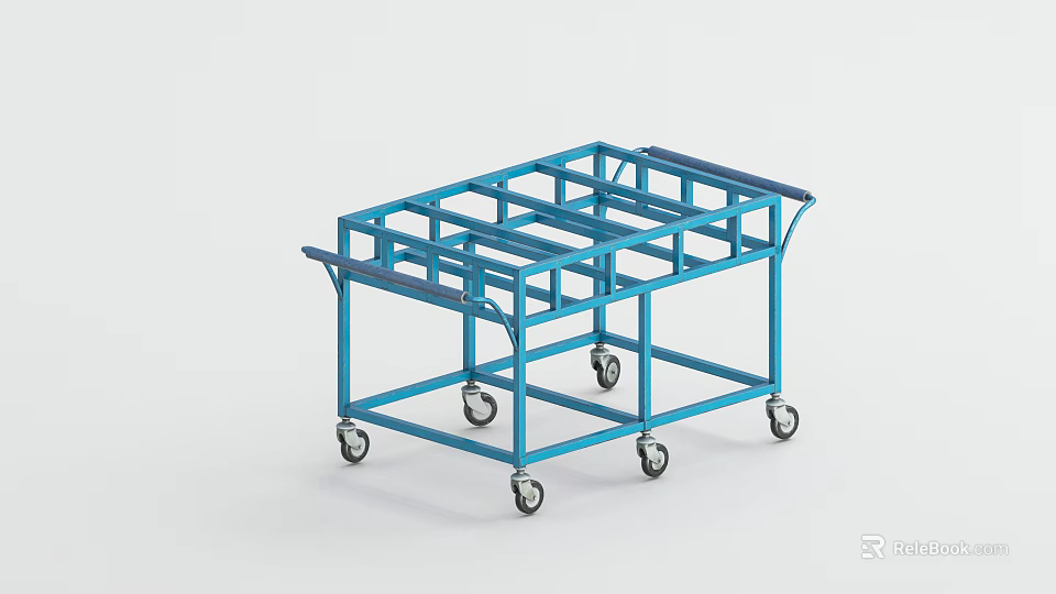 Blue Metal Frame Cart With Multi Layer Structure And Rolling Wheels 3d model