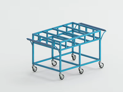 Blue Metal Frame Cart With Multi Layer Structure And Rolling Wheels 3d model
