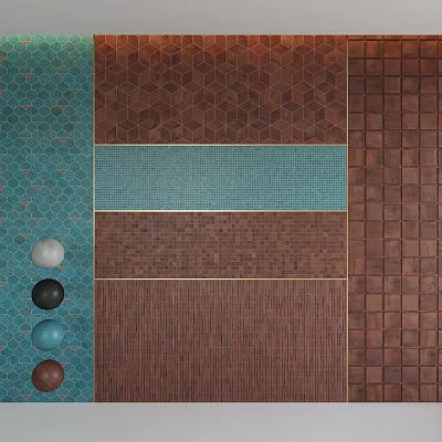 Colorful Textured Tiles With Hexagonal And Square Patterns And Decorative Balls 3d model