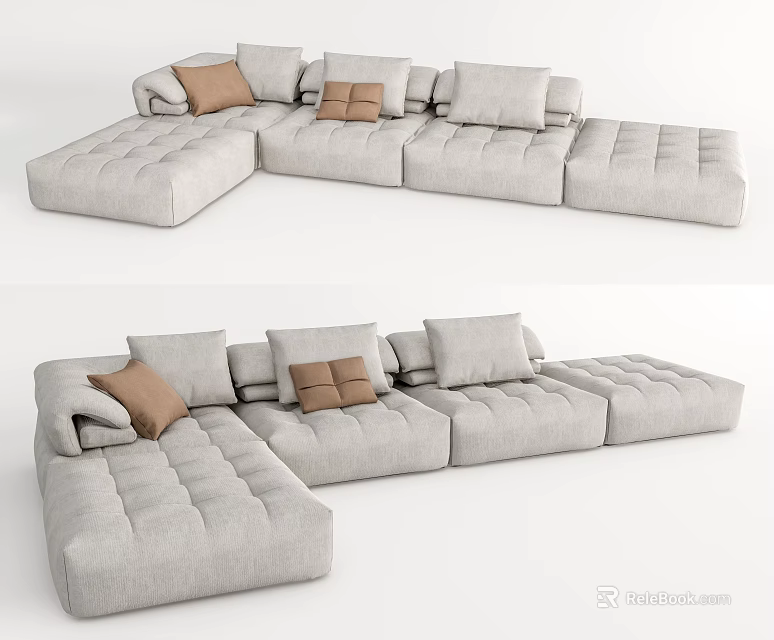 Light Gray Fabric Sectional Sofa With Multiple Seats And Comfortable Plush Cushions 3d model 