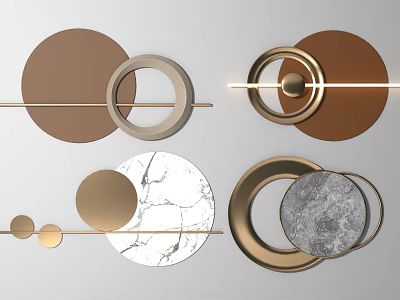 Modern Geometric Wall Decor With Circular Rings Marble Texture And Metal Accents 3d model