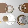 Modern Geometric Wall Decor With Circular Rings Marble Texture And Metal Accents
