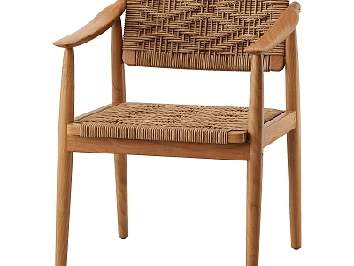 Single Chair With Wooden Frame Woven Backrest Seat And Natural Armrests 3d model
