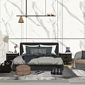 Modern background double bed simple bedding combination 3d model