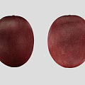 Whole Deep Red Passion Fruit and Halved with Orange Yellow Pulp and Green Seeds