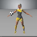 Female Soccer Player Standing With Pink Hair In Yellow Gray Number 10 Jersey Holding Football