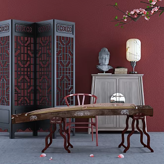 Chinese Guzheng Decorative Cabinet Screen Combination 3d model