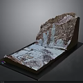 Detailed Mountainous Terrain Model With Snowy Regions And Display Base