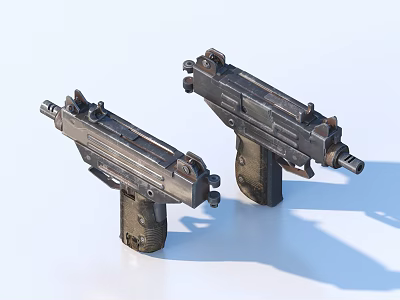 Two Vintage Submachine Guns With Rustic Metallic Finish And Wooden Grips 3d model Two Vintage Submachine Guns With Rustic Metallic Finish And Wooden Grips 3d model