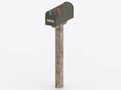 Black Mailbox With Red Flag And USPS Logo On Wooden Post For Commercial Use 3d model