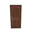 Wooden Hinged Door With Panel Design And Metal Handle Isolated On Gray Background