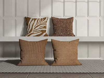 Brown Woven Texture Pillows With Zebra Pattern On White Panel Wall And Gray Mat 3d model