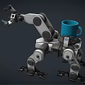 Mechanical Robot With Mechanical Arm Legs And Blue Mug On Top