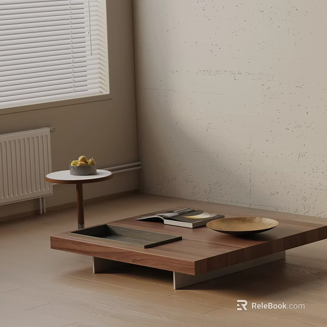 Modern Sofa And Coffee Table Set With Wooden Top Magazines Bowl And Side Table 3d model 