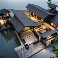 Traditional Chinese Architectural Complex With Wooden Frames Tiled Roofs And Water Courtyard