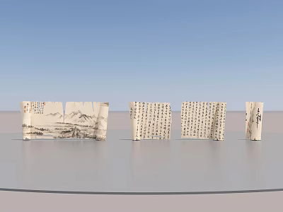Traditional Chinese Scrolls With Calligraphy And Landscape Paintings On 3d model
