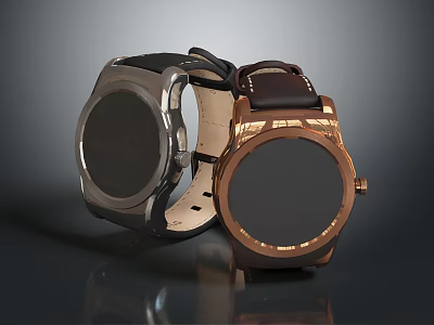 Stylish Black And Brown Leather Strap Watches With Round Dial Design 3d model