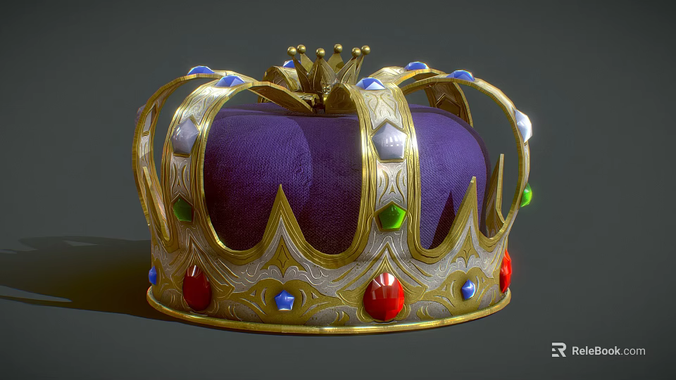 Ornate Golden Crown Jewelry With Red Green Blue Gemstones And Decorative Top Design 3d model 