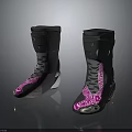 Stylish Black And Pink High Top Fashion Boots With Detailed Patterned Design
