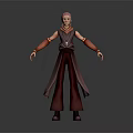 3D Character Model Featuring Pink Hair Crimson Purple Outfit Long Sleeves Loose Pants Gray Background