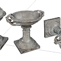 Three Piece Vintage Garden Ornaments With Carved Bases And Decorative Design