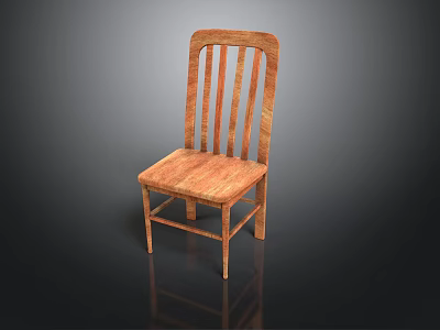 Classic Wooden Single Chair With Slat Back Design And Smooth Wooden Seat 3d model