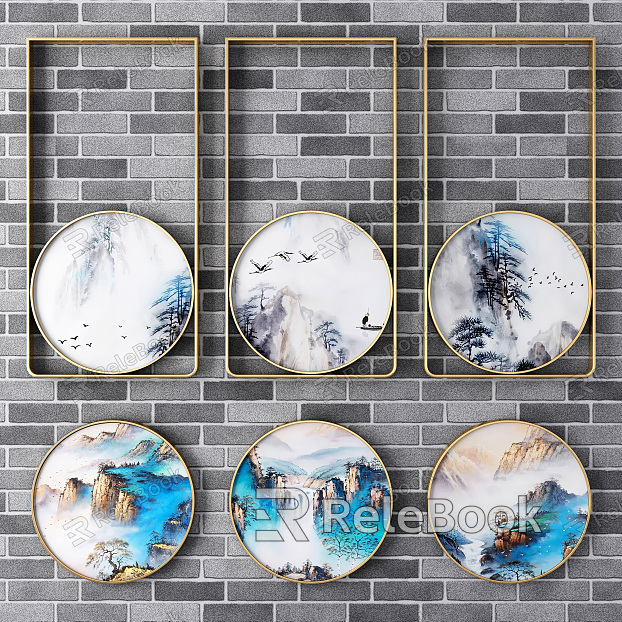 New Chinese Style Round Frame Painting Round Frame Decorative Painting Landscape Painting Landscape Painting Traditional Chinese Painting Mountain model