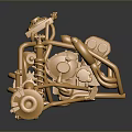 Golden Metallic Exploration Rover Model With Intricate Mechanical Structure And Wheels 3d model
