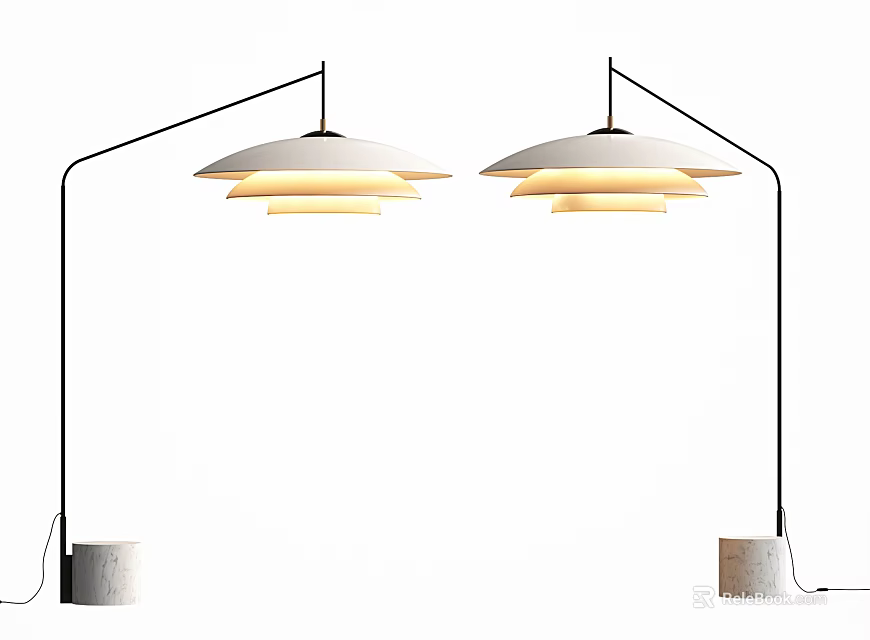 Modern Floor Lamp With Multi Layer White Shade Black Pole And Warm Light 3d model