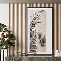 Chinese Style Plant Painting With Bamboo Pine Ink Art And Decorative Bonsai Ornaments