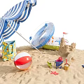 Beach Playground With Striped Umbrella Beach Ball And Sand Toys