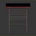 Modern Multi Tiered Shelf With Black Top Red Accents And Wooden Frame