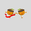 Orange Dolls Wearing Hats With Leaves Smiling Faces Holding Red Ribbon And Xi Character