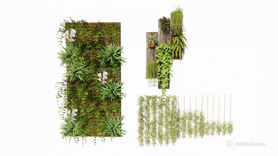 Vertical Green Wall Design With Various Lush Plants And Decorative Foliage 3d model