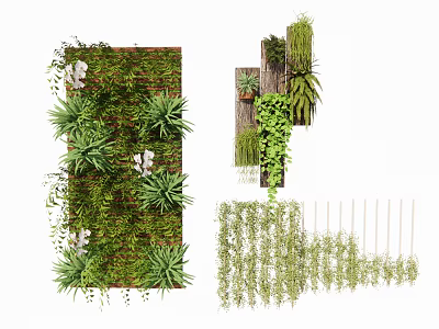 Vertical Green Wall Design With Various Lush Plants And Decorative Foliage 3d model
