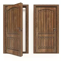 Traditional Brown Wooden Security Door With Metal Rivets And Decorative Design