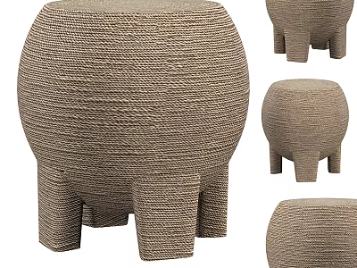 Natural Woven Round Top Stools With Short Legs In Multiple Views 3d model