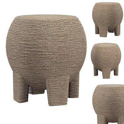 Natural Woven Round Top Stools With Short Legs In Multiple Views 3d model