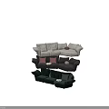 Plush Sectional Sofa with Curved Arms Decorative Pillows and Multicolor Upholstery