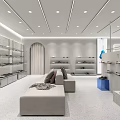 Modern Shoe Store Interior With Glass Facade White Blue Decor Shelves And Bright Lighting